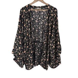 Sim & Sam Floral Open Front Kimono Cardigan
